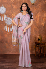 Load image into Gallery viewer, Neetika Moonlit Lavender Muga Cotton Jamdani Saree