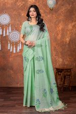 Load image into Gallery viewer, Neetika Sea Green Muga Cotton Jamdani Saree