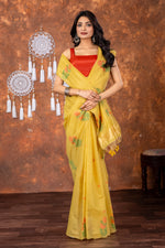 Load image into Gallery viewer, Neetika Haldi Yellow Muga Cotton Jamdani Saree