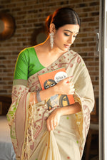 Load image into Gallery viewer, Pankti Spring Green Cotton Jamdani Saree