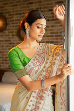 Load image into Gallery viewer, Pankti Spring Green Cotton Jamdani Saree