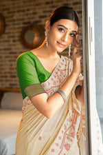 Load image into Gallery viewer, Pankti Spring Green Cotton Jamdani Saree