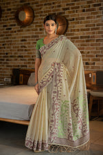Load image into Gallery viewer, Pankti Spring Green Cotton Jamdani Saree