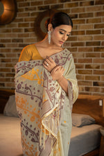 Load image into Gallery viewer, Pankti Amber Yellow Cotton Jamdani Saree