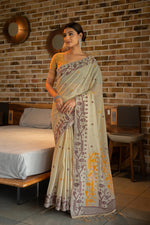 Load image into Gallery viewer, Pankti Amber Yellow Cotton Jamdani Saree