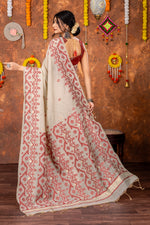 Load image into Gallery viewer, Parnita Beige & Red Muga Cotton Jamdani Saree
