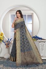 Load image into Gallery viewer, Grey Zari Woven Design Chanderi Cotton Saree