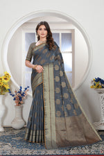 Load image into Gallery viewer, Grey Zari Woven Design Chanderi Cotton Saree