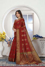 Load image into Gallery viewer, Maroon Zari Woven Design Chanderi Cotton Saree