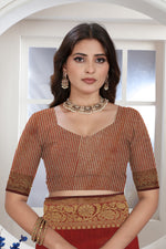 Load image into Gallery viewer, Maroon Zari Woven Design Chanderi Cotton Saree
