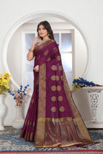 Load image into Gallery viewer, Wine Zari Woven Design Chanderi Cotton Saree