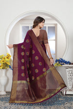Load image into Gallery viewer, Wine Zari Woven Design Chanderi Cotton Saree