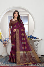 Load image into Gallery viewer, Wine Zari Woven Design Chanderi Cotton Saree