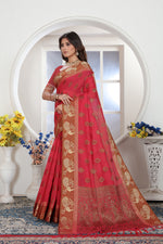 Load image into Gallery viewer, Pink Zari Woven Design Chanderi Cotton Saree
