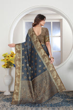Load image into Gallery viewer, Grey Zari Woven Design Chanderi Cotton Saree