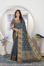 Load image into Gallery viewer, Grey Zari Woven Design Chanderi Cotton Saree