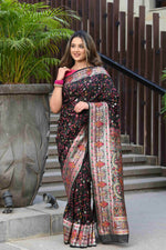 Load image into Gallery viewer, Raaga Black Jamewar Kashmiri Soft Modal Silk Saree