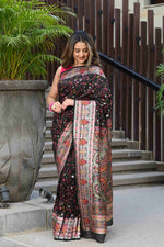 Load image into Gallery viewer, Raaga Black Jamewar Kashmiri Soft Modal Silk Saree