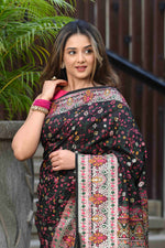Load image into Gallery viewer, Raaga Black Jamewar Kashmiri Soft Modal Silk Saree