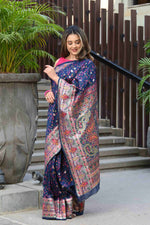 Load image into Gallery viewer, Raaga Navy Blue Jamewar Kashmiri Soft Modal Silk Saree