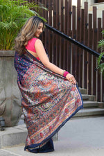 Load image into Gallery viewer, Raaga Navy Blue Jamewar Kashmiri Soft Modal Silk Saree