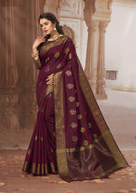 Load image into Gallery viewer, Radhika Dark Chocolate Maroon Zari Woven Design Chanderi Cotton Saree