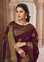 Load image into Gallery viewer, Radhika Dark Chocolate Maroon Zari Woven Design Chanderi Cotton Saree