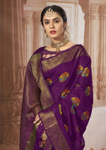 Load image into Gallery viewer, Radhika Palatinate Purple Zari Woven Design Chanderi Cotton Saree