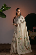 Load image into Gallery viewer, Rahi Beige & Brown Viscose Cotton Saree With Unstitched Blouse Piece