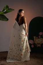 Load image into Gallery viewer, Rahi Beige & Brown Viscose Cotton Saree With Unstitched Blouse Piece