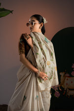 Load image into Gallery viewer, Rahi Beige & Brown Viscose Cotton Saree With Unstitched Blouse Piece