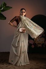 Load image into Gallery viewer, Rahi Beige & Brown Viscose Cotton Saree With Unstitched Blouse Piece