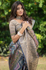 Load image into Gallery viewer, Rangkat Lapis Lazuli Teal Leheriya Design Banarasi Organza Saree