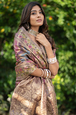 Load image into Gallery viewer, Rangkat Purpureus Wine Leheriya Design Banarasi Organza Saree