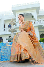 Load image into Gallery viewer, Rangkat Pumpkin Orange Leheriya Design Banarasi Organza Saree
