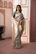 Load image into Gallery viewer, Riddhi Grey Cotton Silk Saree