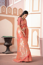 Load image into Gallery viewer, Riddhi Peach Cotton Silk Saree