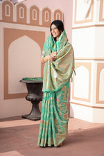Load image into Gallery viewer, Riddhi Sea Green Cotton Silk Saree