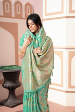 Load image into Gallery viewer, Riddhi Sea Green Cotton Silk Saree