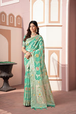 Load image into Gallery viewer, Riddhi Sea Green Cotton Silk Saree