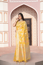 Load image into Gallery viewer, Riddhi Yellow Cotton Silk Saree