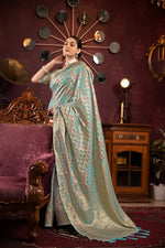 Load image into Gallery viewer, Riona Sky Organza Silk Woven Saree