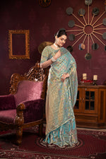 Load image into Gallery viewer, Riona Sky Organza Silk Woven Saree