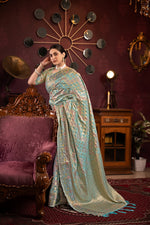 Load image into Gallery viewer, Riona Sky Organza Silk Woven Saree