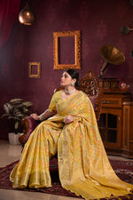 Load image into Gallery viewer, Riona Yellow Organza Silk Woven Saree