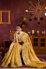 Load image into Gallery viewer, Riona Yellow Organza Silk Woven Saree