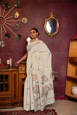Load image into Gallery viewer, Ruby Beige & Pink Mul Cotton Woven Saree