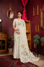 Load image into Gallery viewer, Ruby Beige & Yellow Mul Cotton Woven Saree