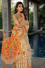 Load image into Gallery viewer, Ruhani Cookie Beige Cotton Jamdani Saree