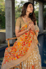 Load image into Gallery viewer, Ruhani Cookie Beige Cotton Jamdani Saree